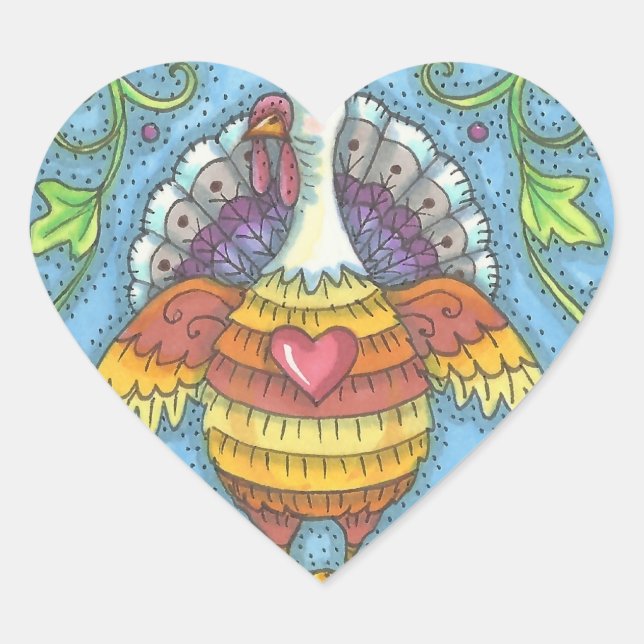ADESIVO CORAÇÃO FOLK ART TURKEY, OBRIGADO A PEDAÇOS DE AVES (Frente)