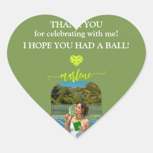 Adesivo Coração Foto da Raquete de Pickleball Preppy para Festa de