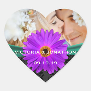 Adesivo Coração Foto Emerald Green e Plum Gerber Daisy Wedding