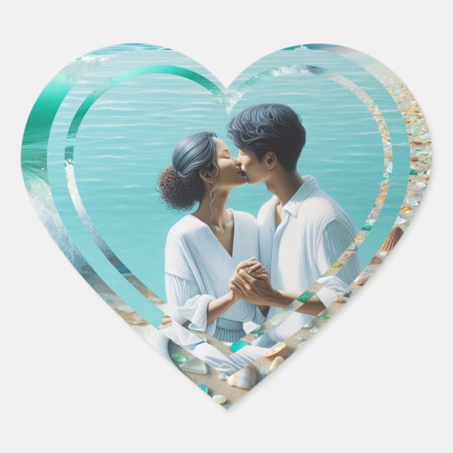 Adesivo Coração Foto personalizada do coração na praia (Frente)