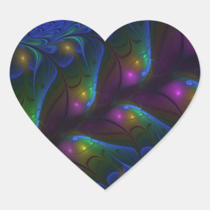 Adesivo Coração Fractal Abstrato de Disquete Moderno e Luminoso Co
