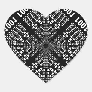 Adesivo Coração Fractal binário preto & branco