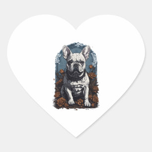 Adesivo Coração Francês Bulldog Gothic Floral