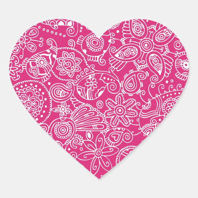 Adesivo Coração Fuchsia Paisley Heart Sticker (Frente)