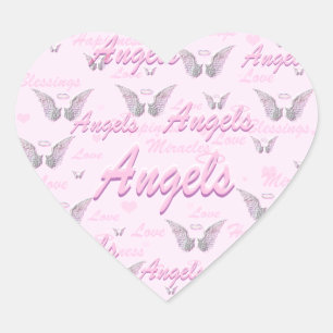 Adesivo Coração Fundo cor-de-rosa com asas do anjo