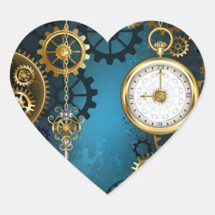 Adesivo Coração Fundo de turquesa Steampun com engrenagens