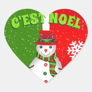 Adesivo Coração Funky Snowman em Vermelho Branco e Verde