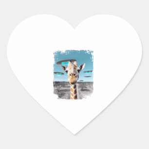 Adesivo Coração Funny Giraffe Africa Savannah Selfie com Alienígen