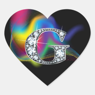 Adesivo Coração "G" Diamond Bling no Rainbow Swirl Heart Sticker