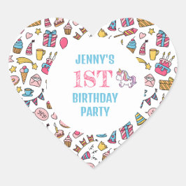 Adesivo Coração Garota Bonita Unicórnio Qualquer Festa de aniversá