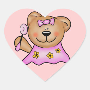 Adesivo Coração Garota Bonita Urso de Teddy Rosa