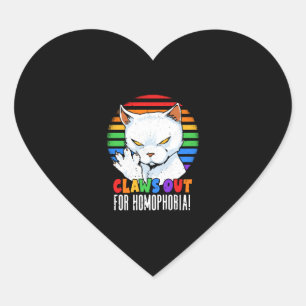 Adesivo Coração Garras para a Homofobia Rainbow Rangado Gato LGBT
