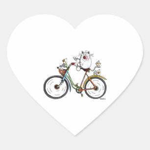 Adesivo Coração Gato anda de bicicleta colorida - Gatos - Presente