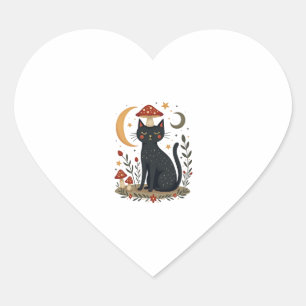 Adesivo Coração Gato Chapéu de Cogumelo Cottagecore Gatinho Mulher