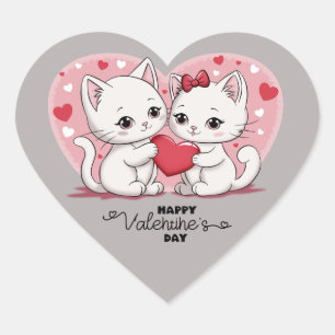 Adesivo Coração Gato de Cartoon Bonito abre dia de Namorados