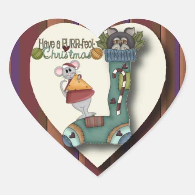 Adesivo Coração Gato de Gatinho em Palhetas (Frente)