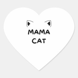 Adesivo Coração Gato de Mama Branco Negro Ilustrado