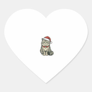 Adesivo Coração Gato de Natal Chapéu do Papai Noel Design de Gravu