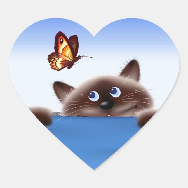 Adesivo Coração Gato e borboleta (Frente)