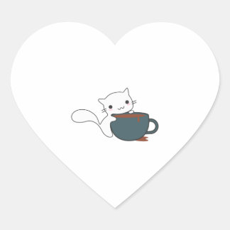 Adesivo Coração Gato Feliz Com Café