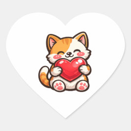 Adesivo Coração Gato Fofo Coração – Gato Kawaii Abraçando Coração 