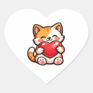 Adesivo Coração Gato Fofo Coração – Gato Kawaii Abraçando Coração
