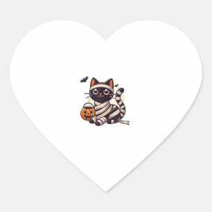 Adesivo Coração Gato Halloween Mummy Gatinhos