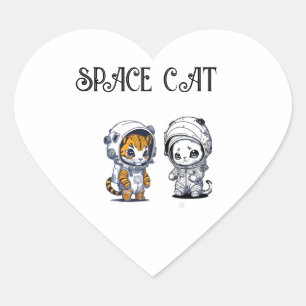 Adesivo Coração Gato Infantil Divertido em Traje de Astronauta Esp