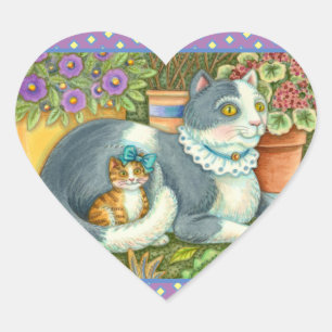 ADESIVO CORAÇÃO GATO-MÃE E COZINHO, FLORES, ARCOS E LACE