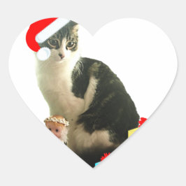 Adesivo Coração gato malhado de Natal e pequeno anjo fofo