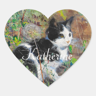 Adesivo Coração Gato na Flor