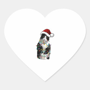 Adesivo Coração Gato preto de Tuxedo, bonito Natal, Natal, Natal