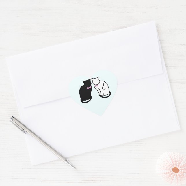 Adesivo Coração Gato Preto e Branco (Envelope)