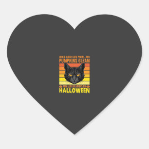 Adesivo Coração Gato Preto Gráfico de Abóbora Vintage de Halloween