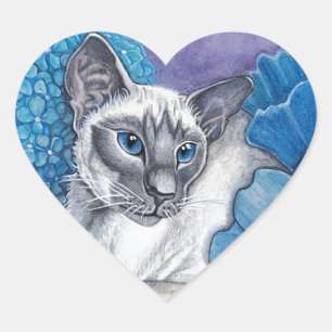 Adesivo Coração Gato Siamese de ponto azul