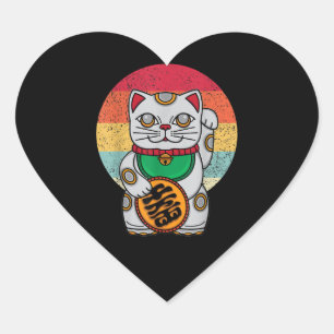 Adesivo Coração Gato Sortudo Japonês Maneki Neko Kawaii Koban Fen