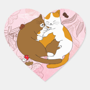 Adesivo Coração Gatos