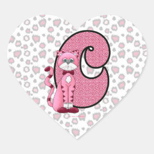 Adesivo Coração Gatos Cor-de-Rosa Monogramados "C"