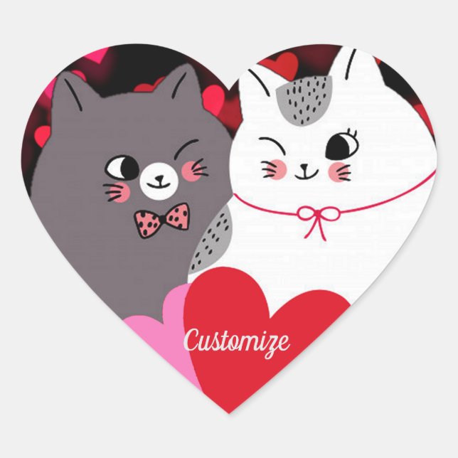 Adesivo Coração Gatos de Amor Personalizados (Frente)