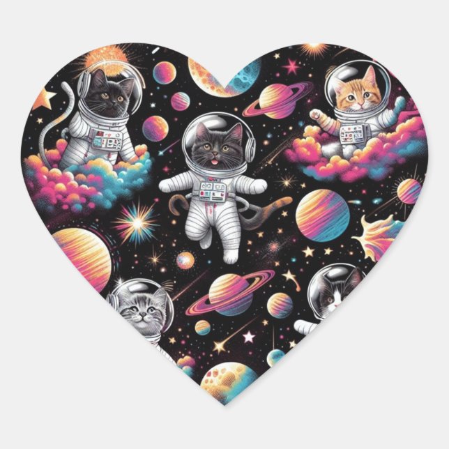 Adesivo Coração Gatos em autocolantes espaciais! (Frente)