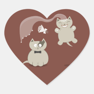 Adesivo Coração Gatos engraçados dos desenhos animados que Weddin