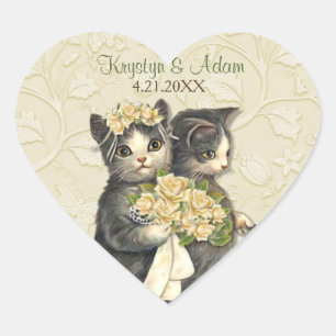 Adesivo Coração Gatos finos que Wedding o marfim