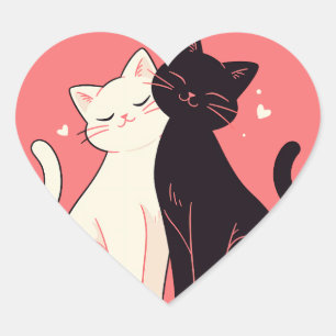 Adesivo Coração Gatos Kawaii Cuddling com Corações