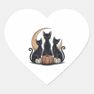 Adesivo Coração Gatos Negros Abóbora Lua Whimsigothia Halloween