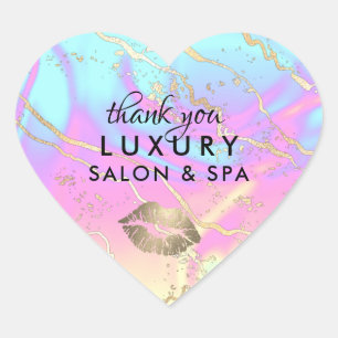 Adesivo Coração Gemstone Opal Holográfico Iridescente   Obrigado