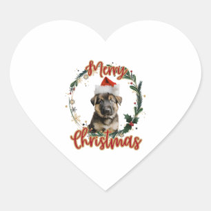 Adesivo Coração German shepherd de Natal em Santa Hat