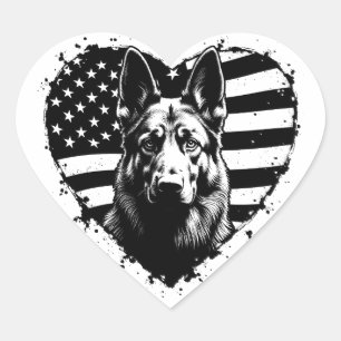 Adesivo Coração German shepherd Dog USA American Flag 4 De Julho