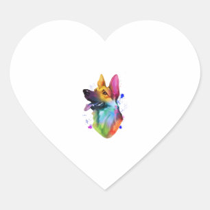 Adesivo Coração German shepherd Rainbow Watercolor Paint Splatter