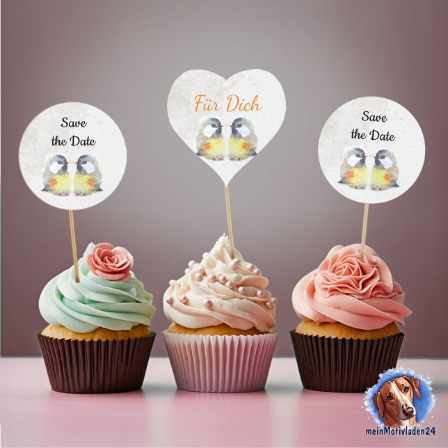 Adesivo Coração Geschenkaufkleber - Kohlmeisen - Aquarell (Kuchendeko Aufkleber für deine Feier mit niedlichen Vogelkücken im Aquarell-Design)