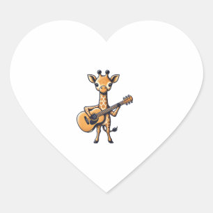 Adesivo Coração Girafa Bonita Tocando Violão Girafas Músico Musi